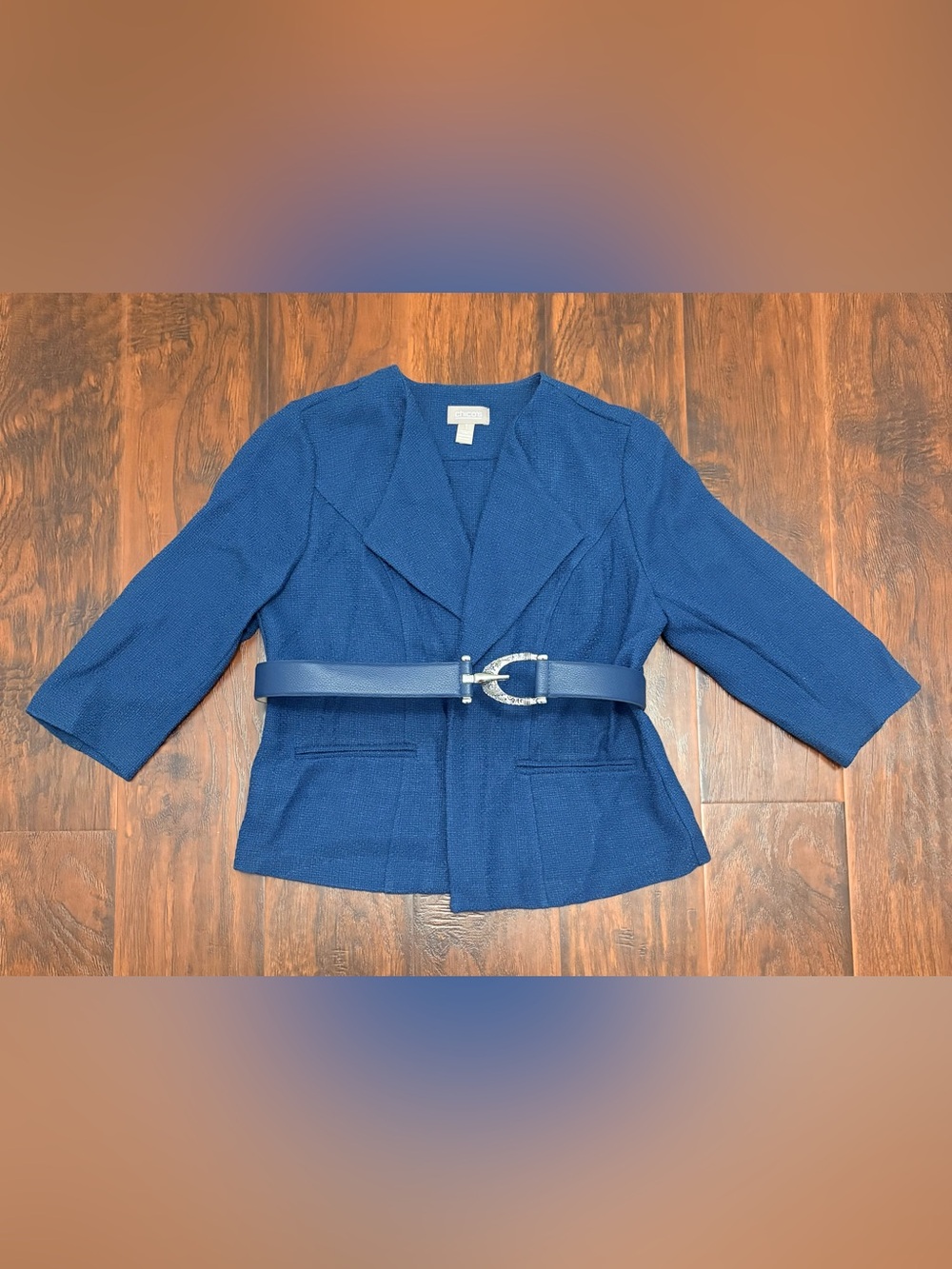 Chico’s Blue Textured Belted Blazer Jacket Size 1